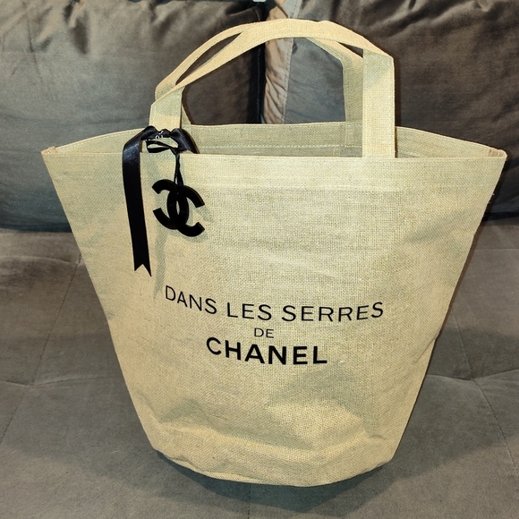 CHANEL Handbags - CHANEL Novelty Linen Tote Bag with Charm Logo Eco Bag